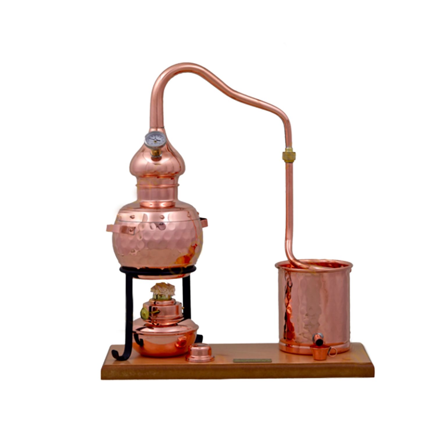 Destylator, Alembik, Aparat do destylacji - Zestaw Premium, Miedź, z palnikiem spirytusowym i termometrem, 0,7 litra