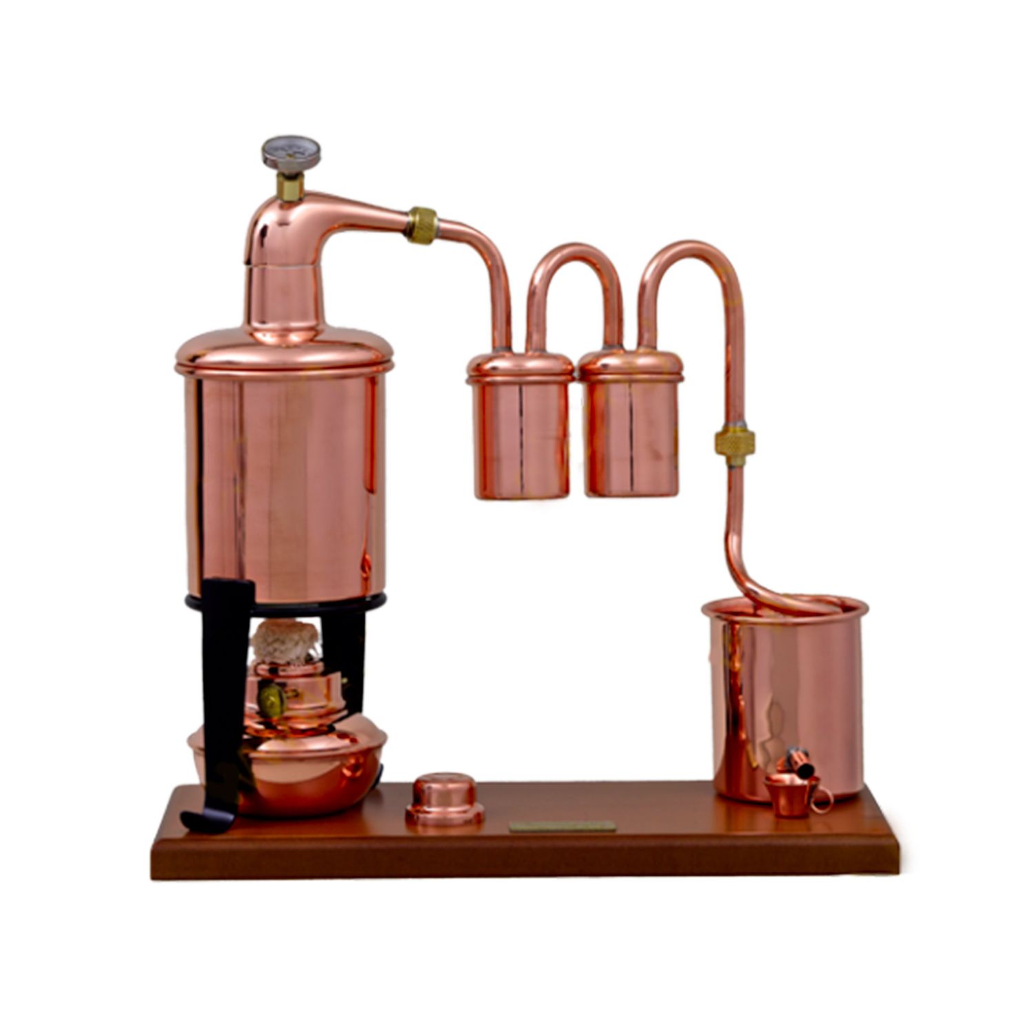 Destylator, Alembik, Aparat do destylacji - Rum Type Premium, miedziany, z palnikiem spirytusowym i termometrem, 0,7 litra