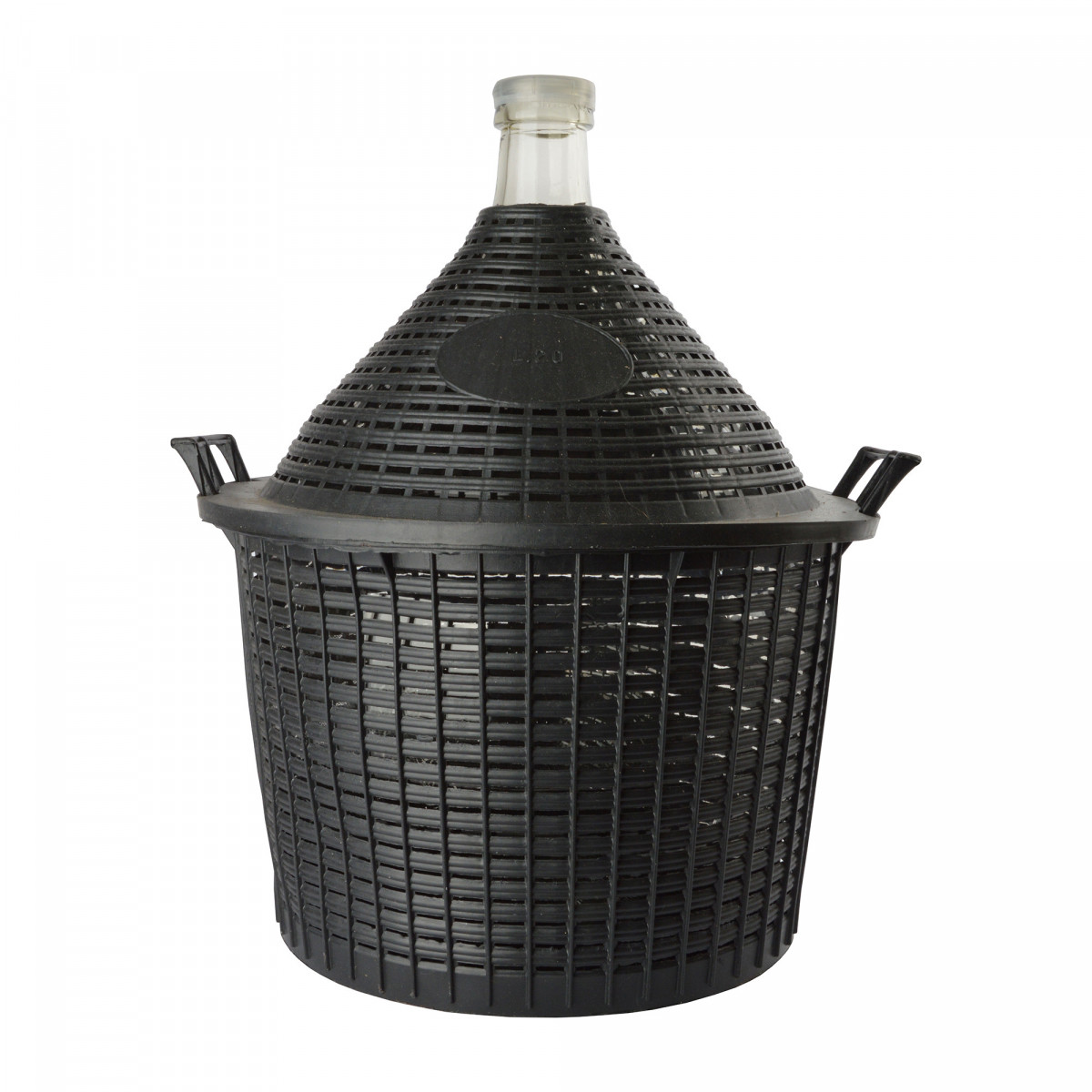 Gąsior na wino, balon do wina, butle na wino 20L - szklany, normalny otwór z koszykiem + plastikowa zatyczka
