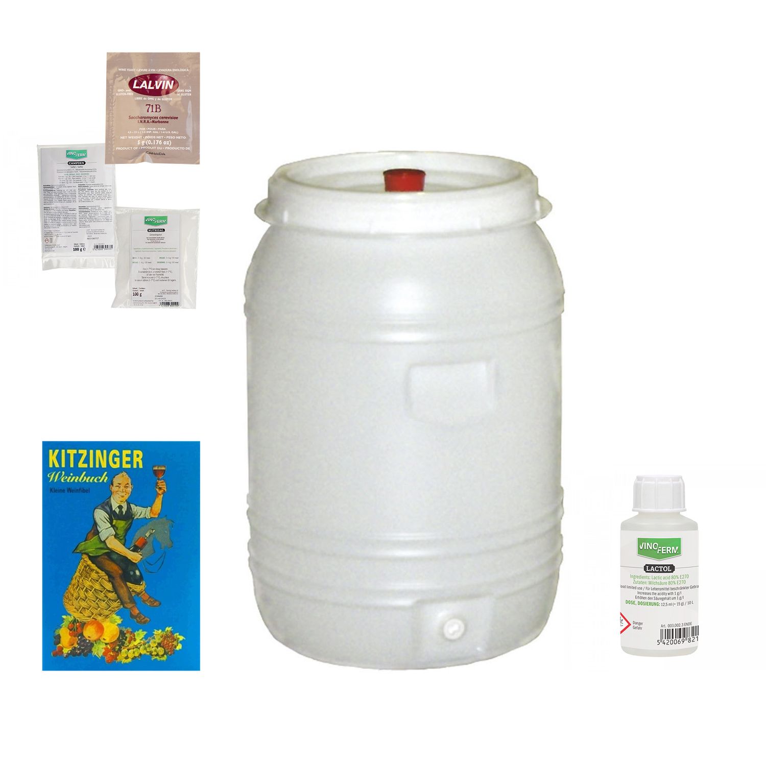 Zestaw do robienia wina, zestaw do produkcji wina - startowy, z beczka plastikowa 60L, mały